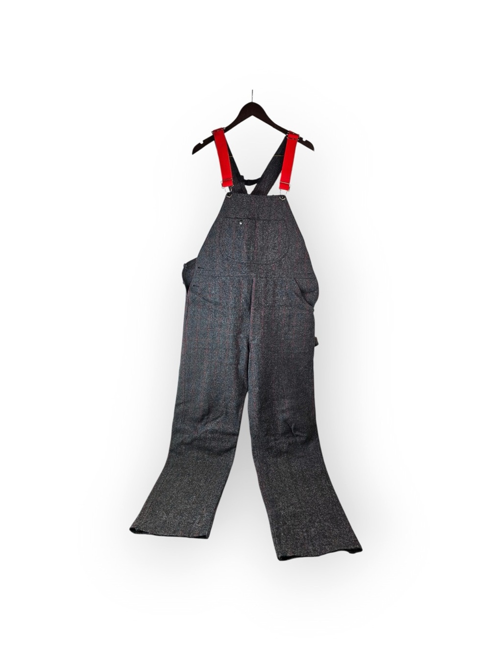 Vintage Woolrich USA Made Mens Wool Plaid Bib Overalls Charcoal Grey Size Medium